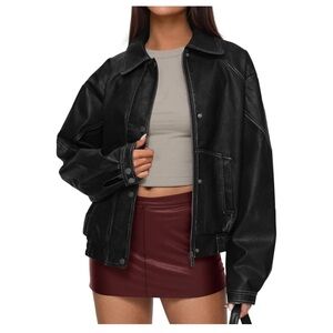 Women’s Black Faux Leather Bomber Jacket